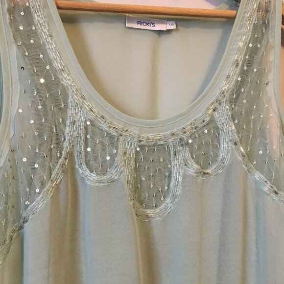 Seafoam Green Sheer Sequin and Bead Mermaidcore Tank Top - Picture 4 of 13
